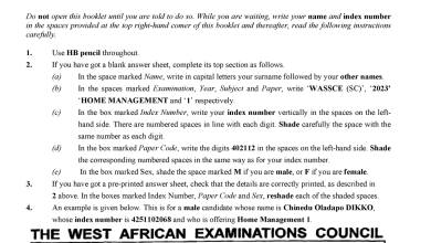 WAEC Home Management Questions And Answers 2025