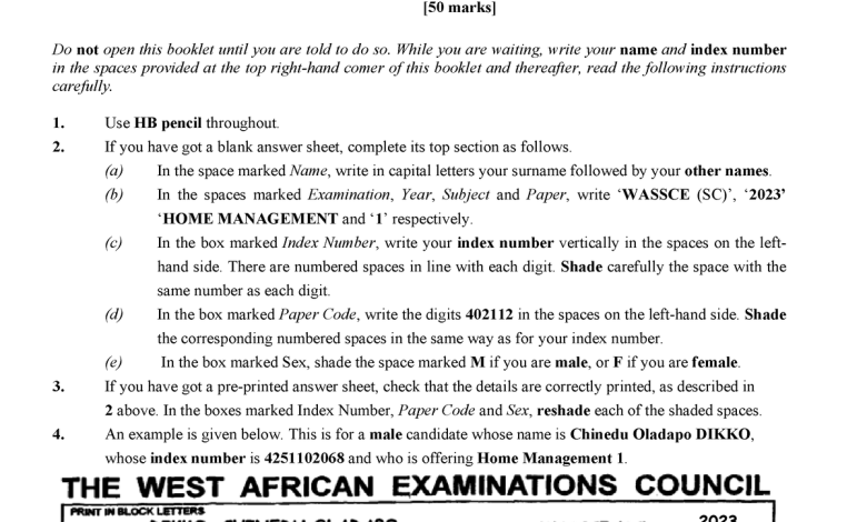 WAEC Home Management Questions And Answers 2025